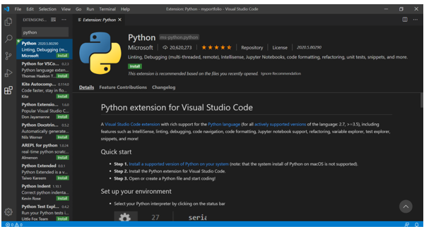 using visual studio code for python