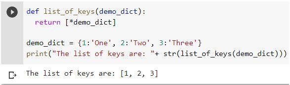 How to return dictionary keys as a list in Python? | i2tutorials